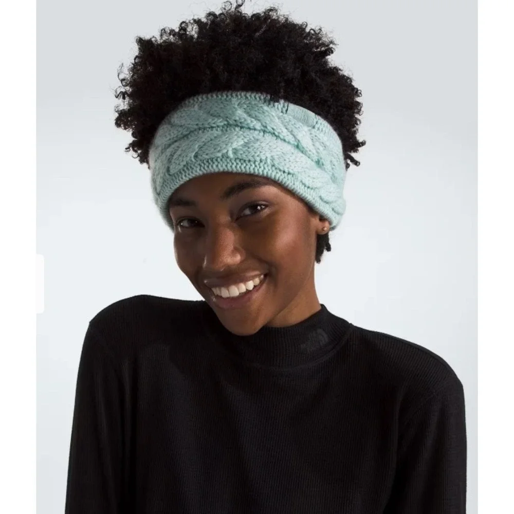 The North Face Womens Oh Mega Headband Muted Pine Cable Knit Fleece Lined Green